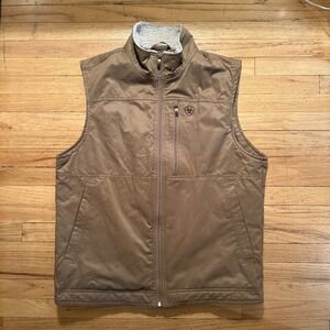 Ariat‎ Mens Sherpa Lined Puffer Vest Brown Medium Zip Up Pockets Outdoor